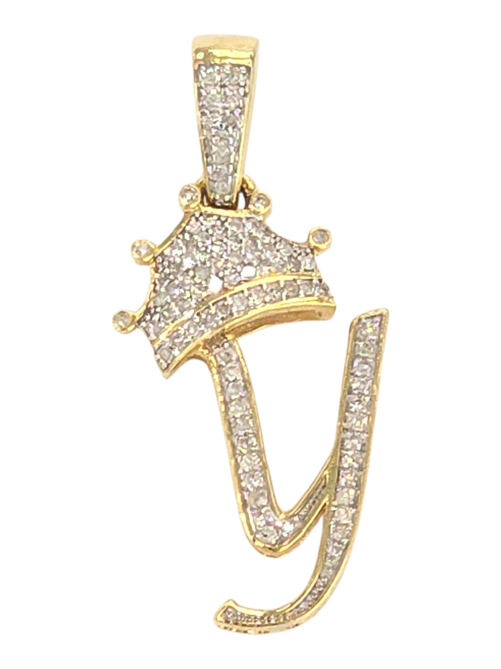Real Diamond 10kt Gold Crown Style Initial Y Pendant